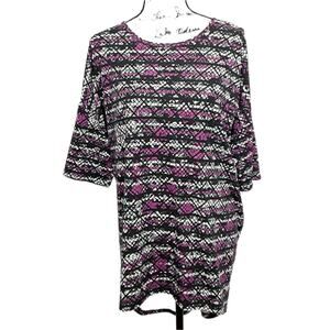 LuLaRoe Black Chevron Irma Tunic Top XL High Low Hem Art Deco Boho Bohemian
